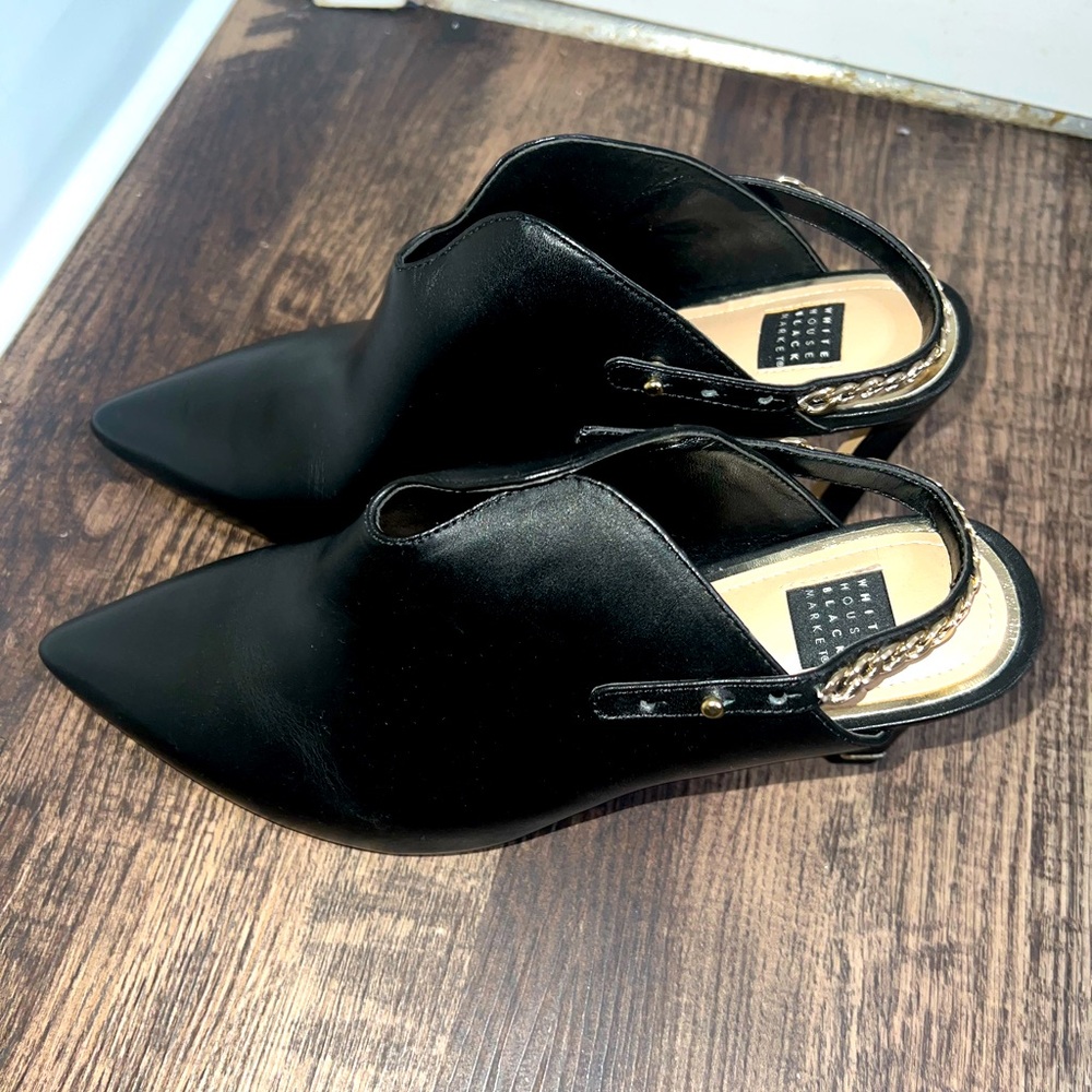 Women’s WHBM sling back mule heels.